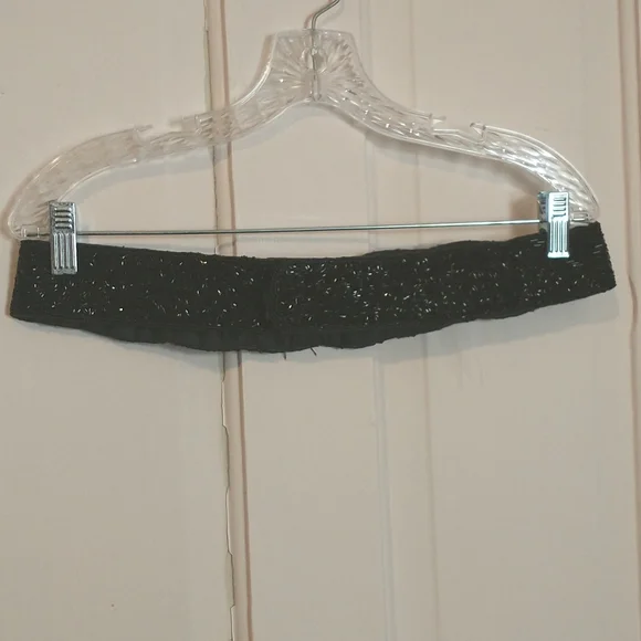 Morgan Taylor black beaded Velcro belt 37 total‎ inches glass beads XS / Small Morgan Taylor Black Velvet Stretch Belt Costume  main image 4